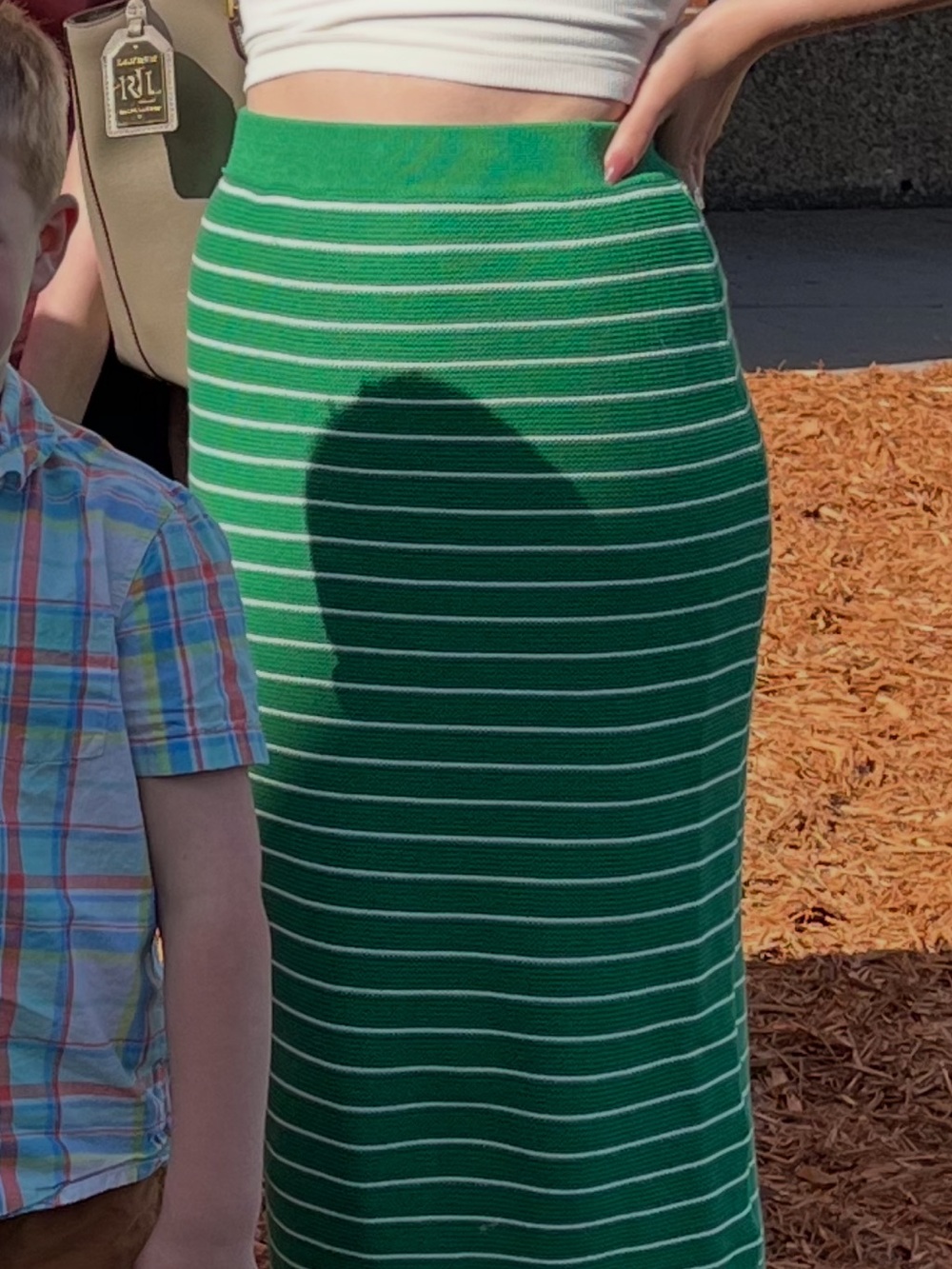 Green and White Striped Knit Maxi Skirt - Women